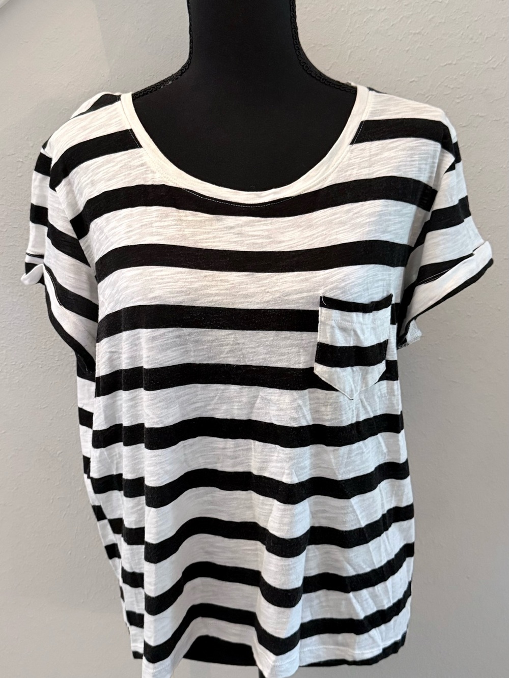 American Rag Black & White Striped Pocket Tee
